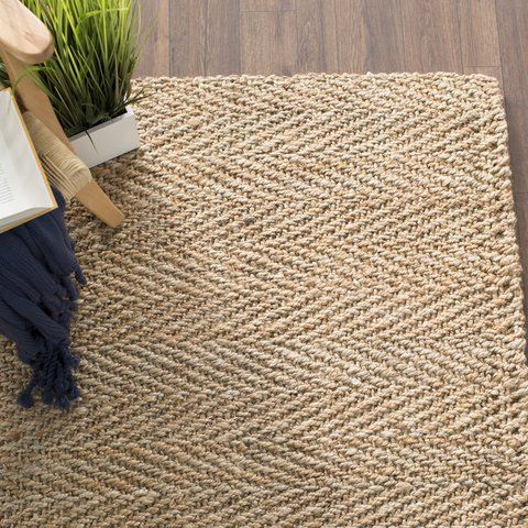 Hand-Woven Jute Herringbone Area Rug – Natural & Rustic Textured Carpet for Living Room and Bedroom