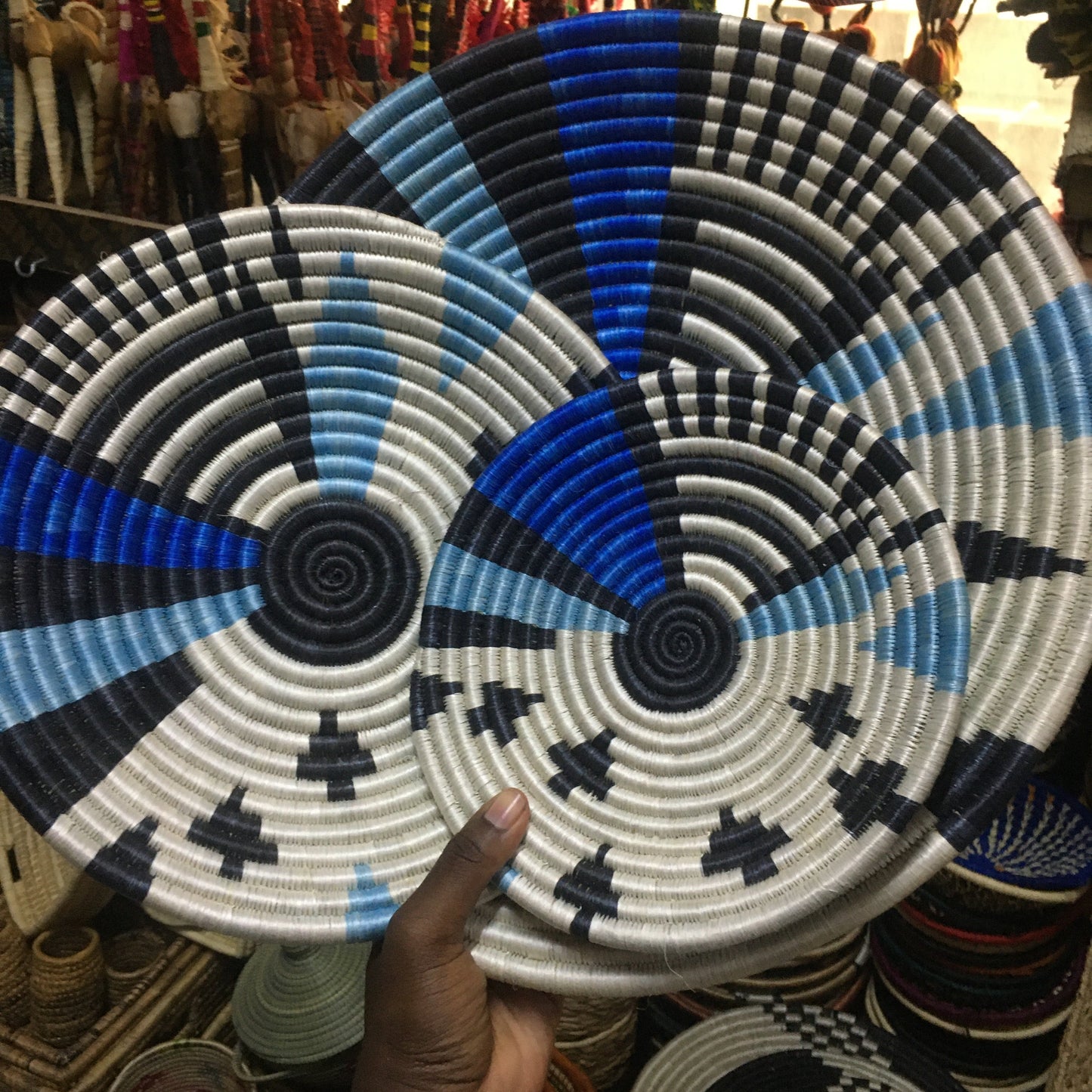 Handmade African Wall Baskets - Set of 3, Woven Sisal Hanging Plates, Boho & Kenyan Home Décor, Wall Art