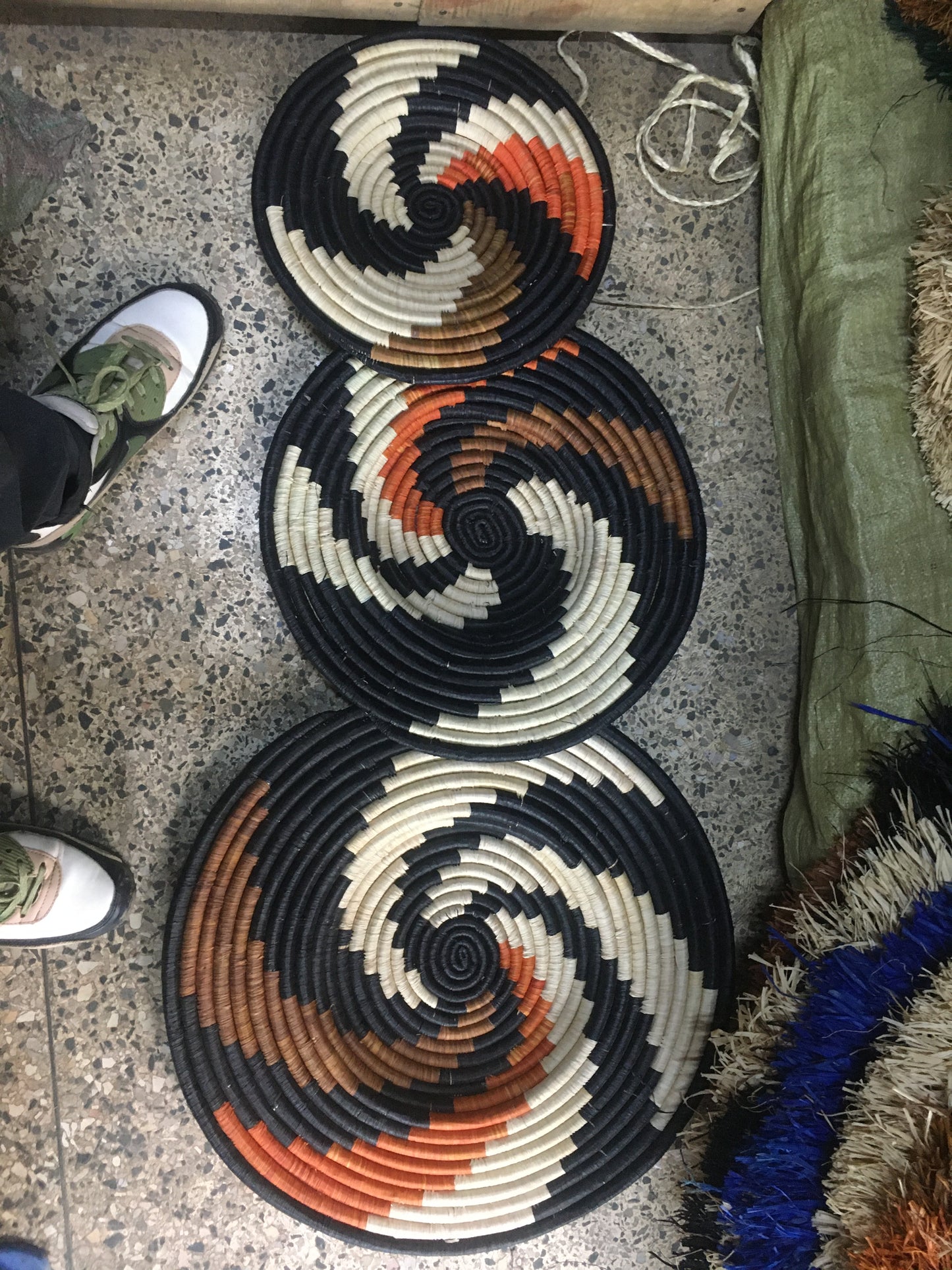 Handwoven African Wall Baskets | Set of 3 Natural & Black Spiral Décor