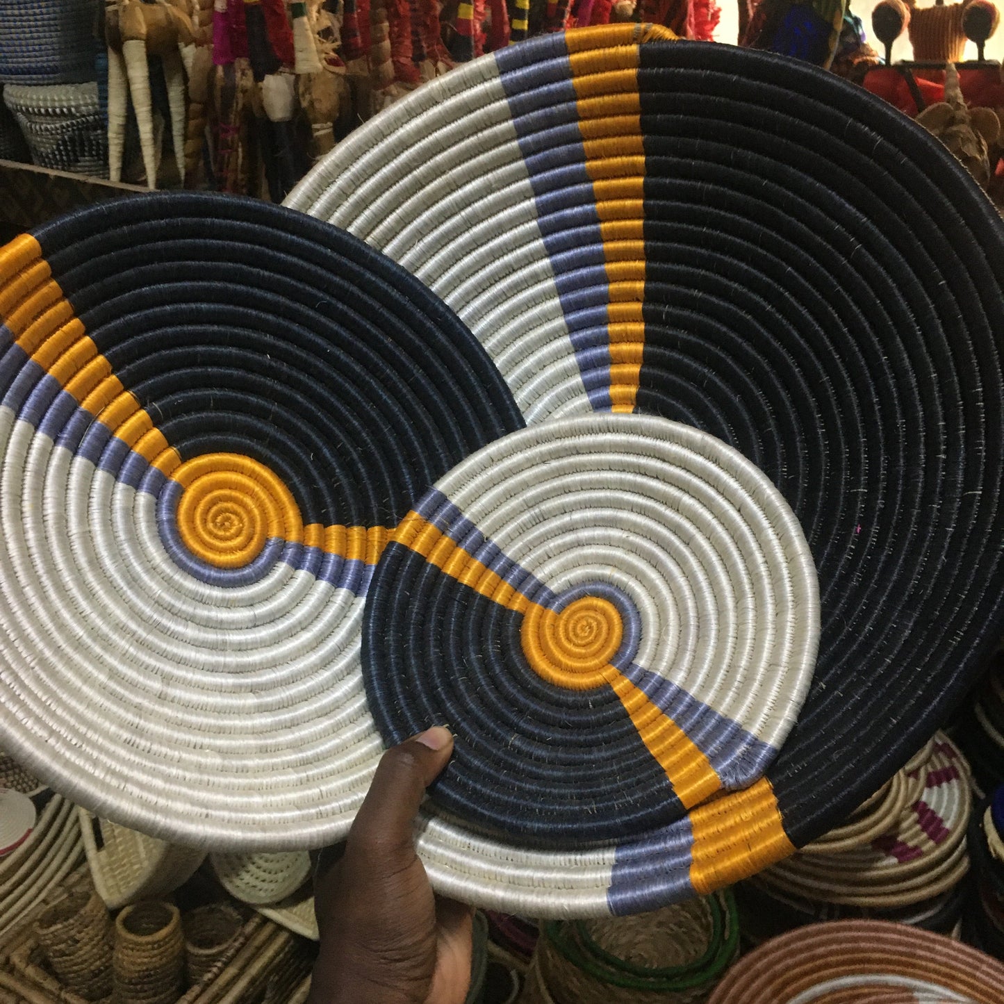 Handmade African Wall Baskets - Set of 3, Woven Sisal Hanging Plates, Boho & Kenyan Home Decor, Wall Art