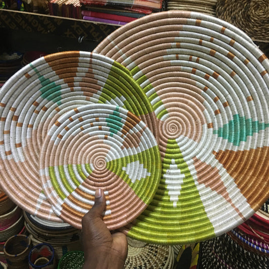 Handmade African Wall Baskets - Set of 3, Woven Sisal Hanging Plates, Boho & Kenyan Home Decor, Wall Art